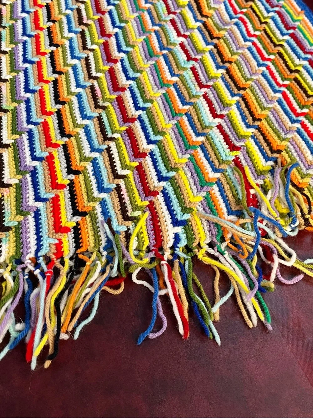 Vintage Handmade Crochet Afghan Blanket Multi Color Striped Boho 48”x52”